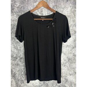 George Black Circles Beaded Short Sleeve Top Knit Stretch women's Medium 8-10